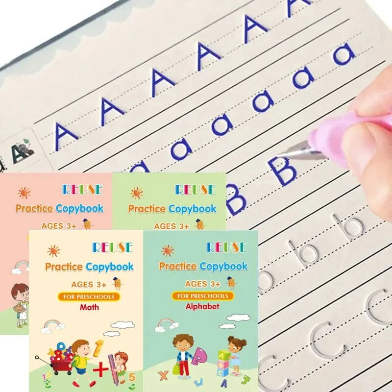 4 Books Magic Groovd Copybook Spanish English French German Calligraphy Practice Book Reusable Handwriting Workbooks for Kids