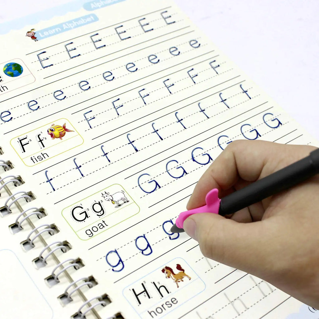 4 Books Magic Groovd Copybook Spanish English French German Calligraphy Practice Book Reusable Handwriting Workbooks for Kids