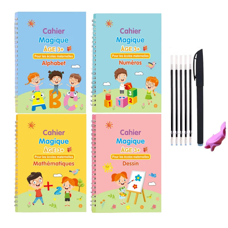 4 Books Magic Groovd Copybook Spanish English French German Calligraphy Practice Book Reusable Handwriting Workbooks for Kids