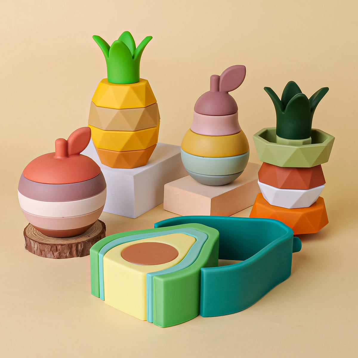 Pastel Fruit Silicone Stacking & Teething Set