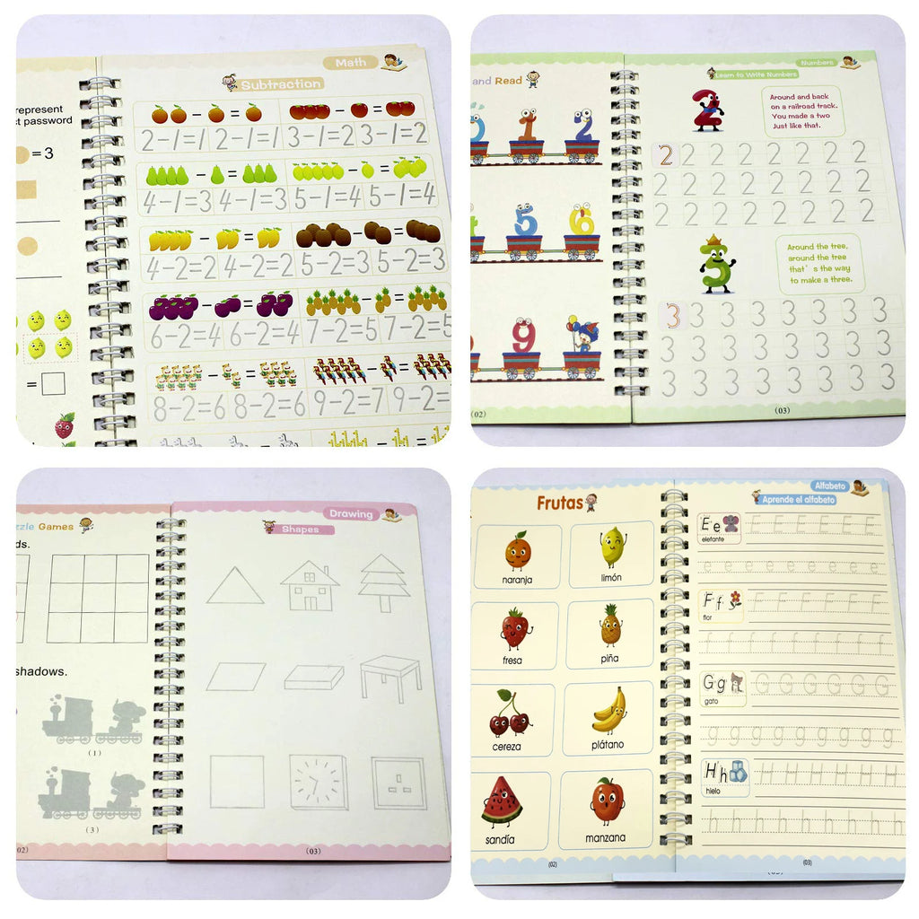 4 Books Magic Groovd Copybook Spanish English French German Calligraphy Practice Book Reusable Handwriting Workbooks for Kids